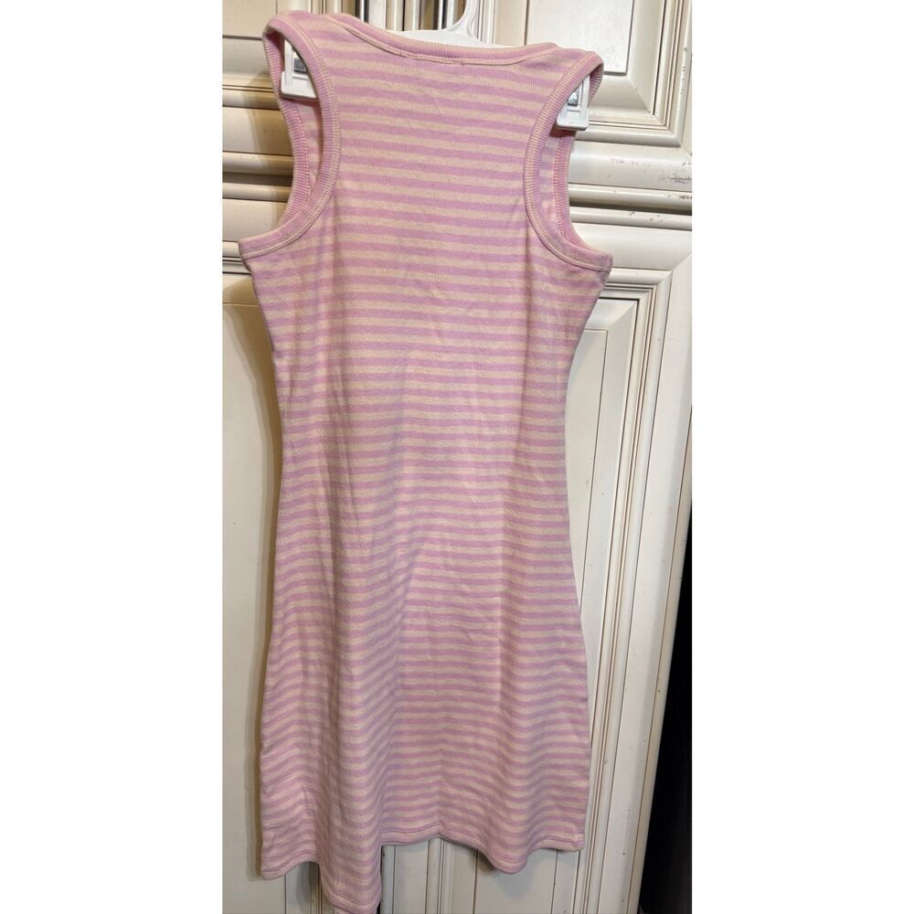 Nordrstrom Girls Striped Ribbed Stretch Sleeveless Tank Dress Pink Tan Sz 10/12